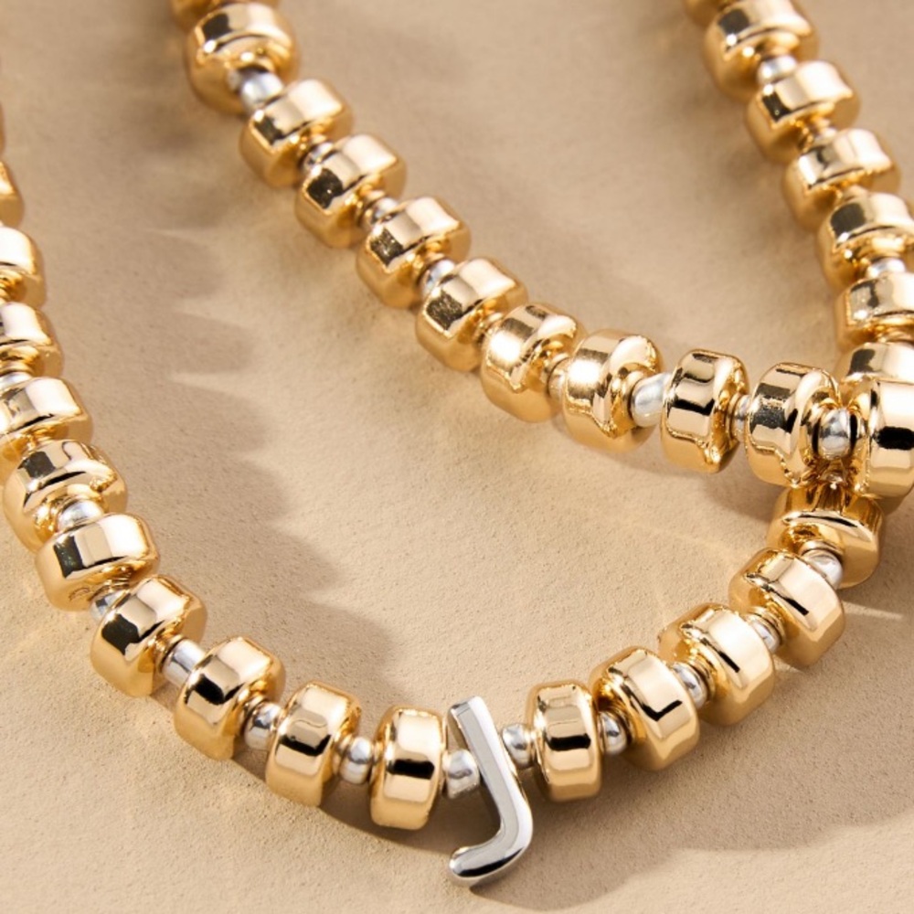 Anthropologie J Mixed Metal Beaded Monogram Necklace